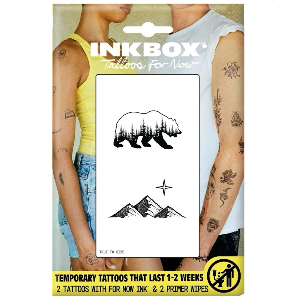 INKBOX BEAR+ MOUNTAINS BLK 2 TATTOES
